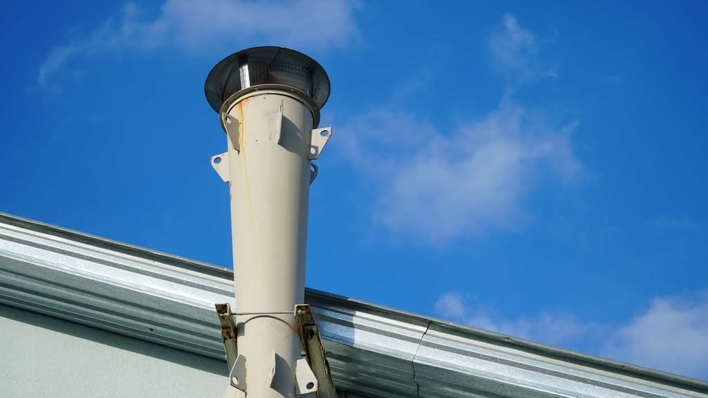 The Benefits of a CSIA-Certified Dryer Vent Specialist 2 Industrial rooftop exhaust fan and ventilation flue on a commercial building roof during a professional exhaust inspection.