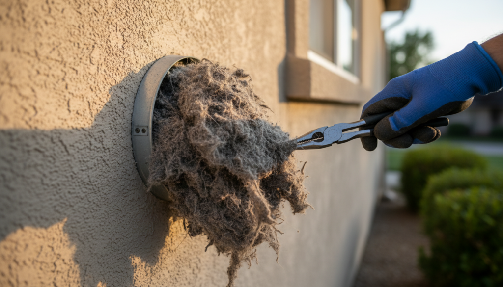 clogged dryer vent lint buildup causing burnt smell