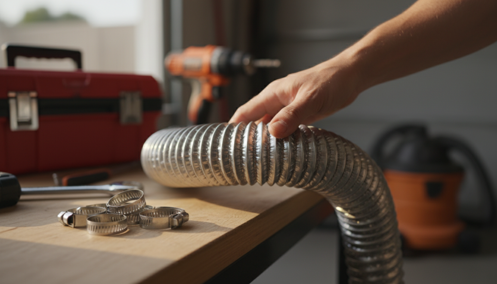 Finding Reliable Dryer Hose Cleaning Near Me in Central Florida 2 close-up of dryer hose clamps and replacement hose material