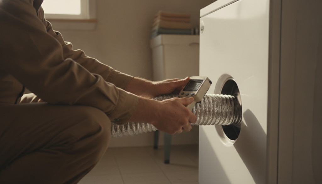 technician performing a clean dryer duct near me service with rotary brush equipment